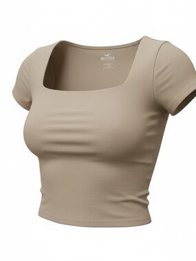 Hollister Beige Square-Neck Crop Top